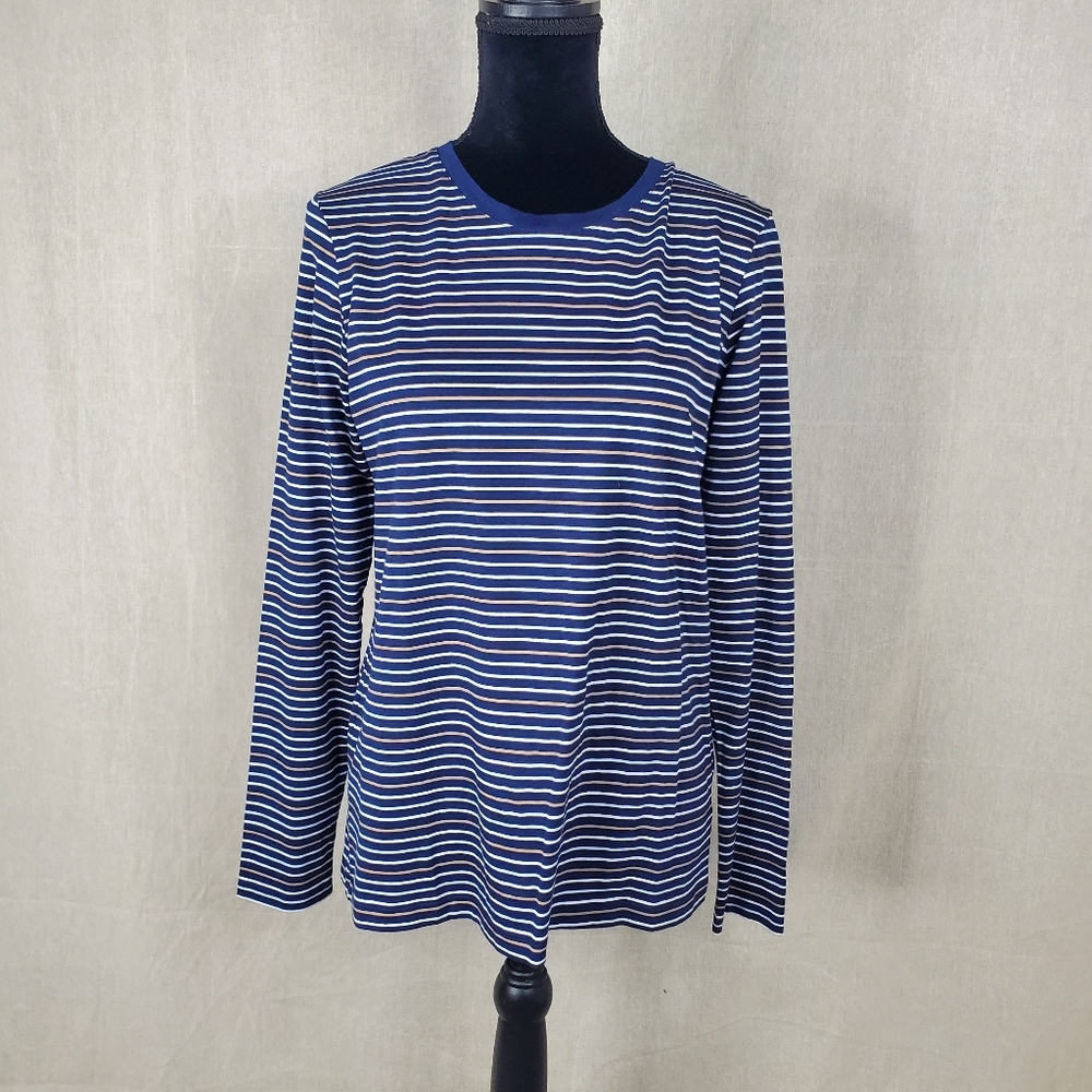 ♧ Lands End Striped Long-sleeved Shirt Size Small Blue Yellow White